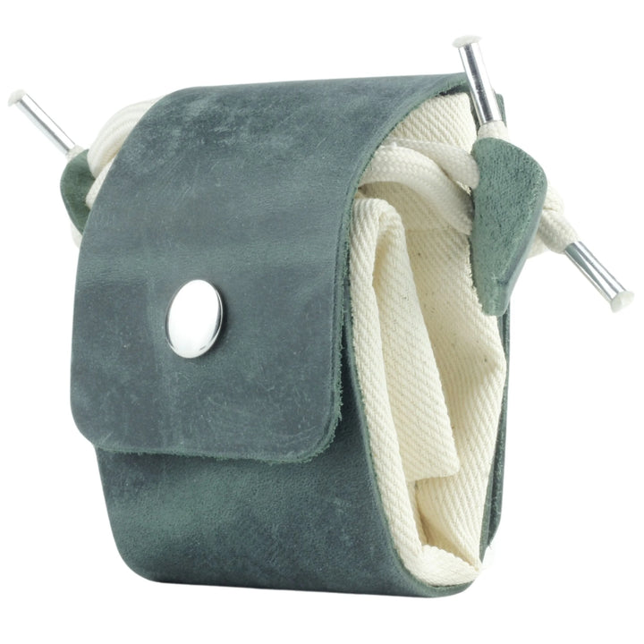 Green canvas and leather foraging pouch, collapsible belt bag #Green-Off-White