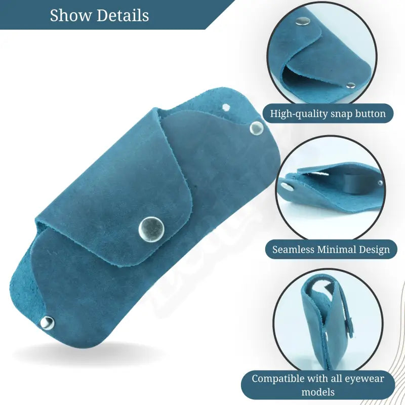 Blue Leather Eyeglass and Sunglasses Case, Slim Leather Eyeglass Case for Protection