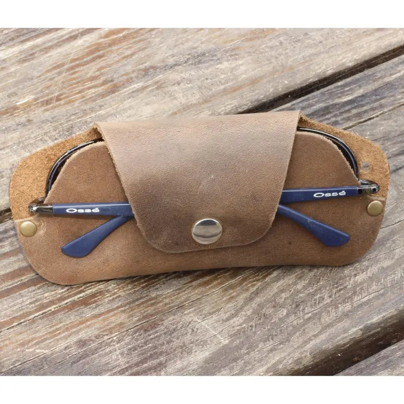 Premium Leather Eyeglass & Sunglasses Case with Blue Glasses inside for stylish protection