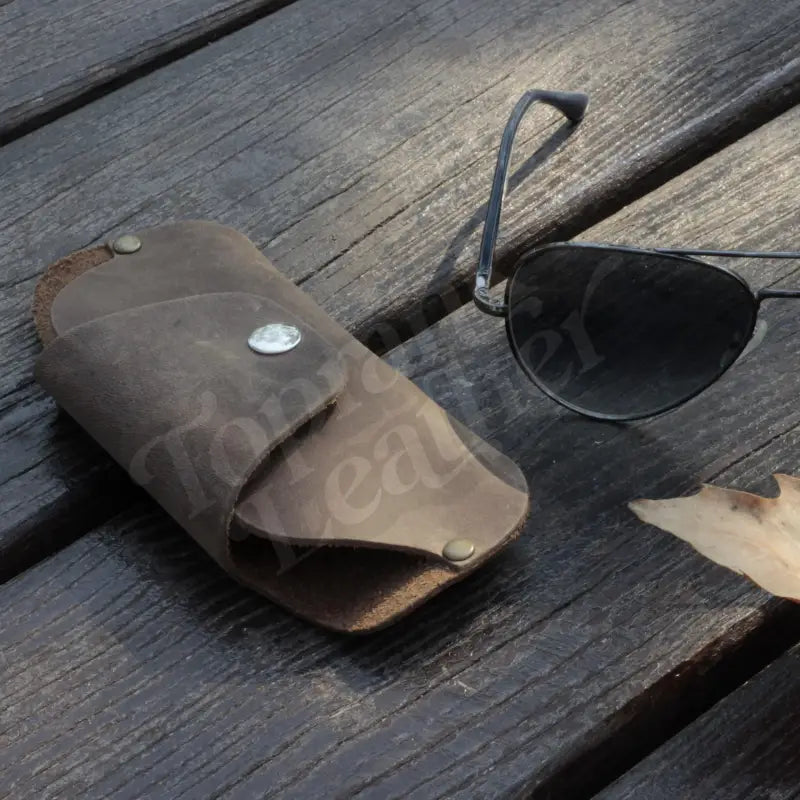 Brown leather sunglasses case in premium leather eyeglass and sunglasses case product