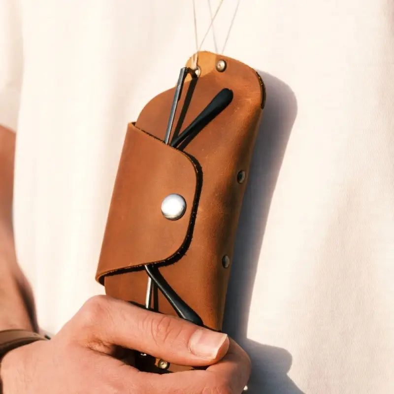 Brown leather eyeglass case for sunglasses and glasses, slim and durable design