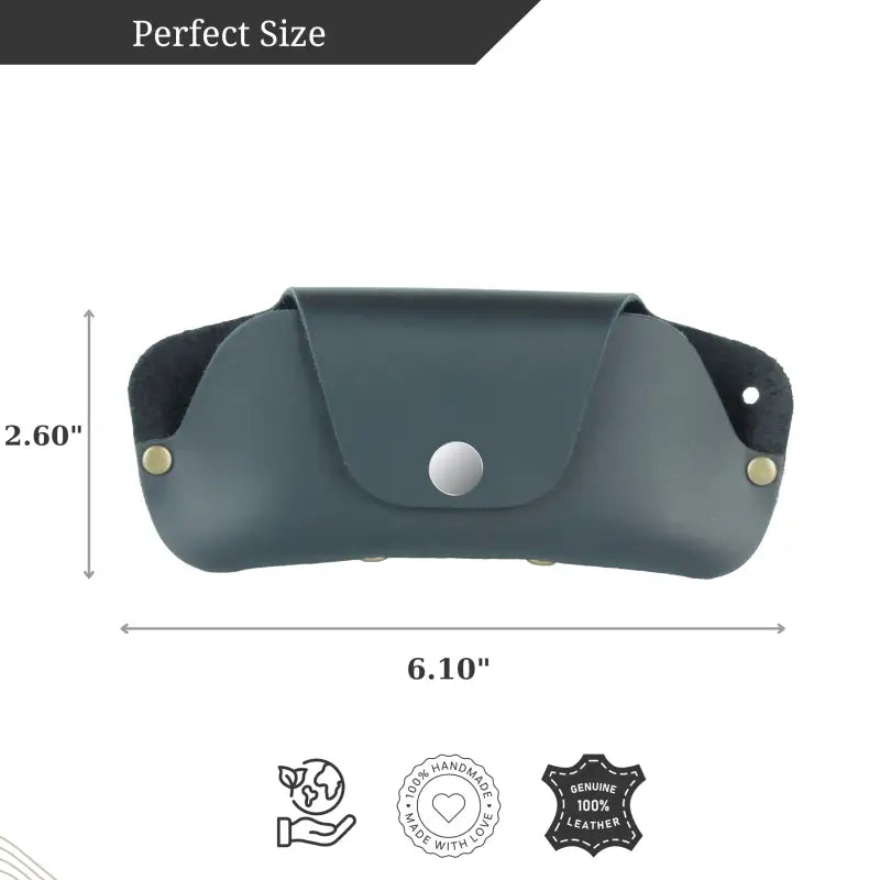 Blue leather eyeglass case for sunglasses and glasses, slim leather glasses case