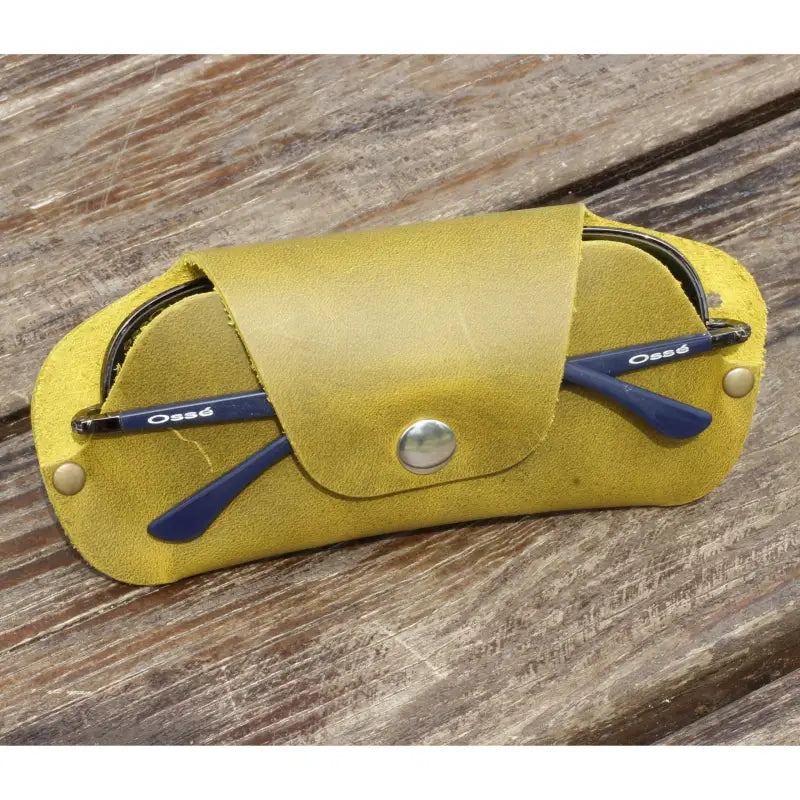 Yellow leather eyeglass case for stylish sunglasses and slim eyeglass storage
