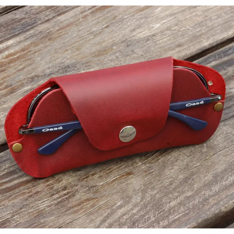 Red leather eyeglass case for stylish leather sunglasses and slim eyeglass storage
