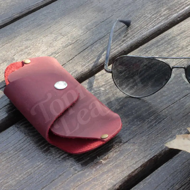 Maroon leather sunglasses case in the Premium Leather Eyeglass & Sunglasses Case collection