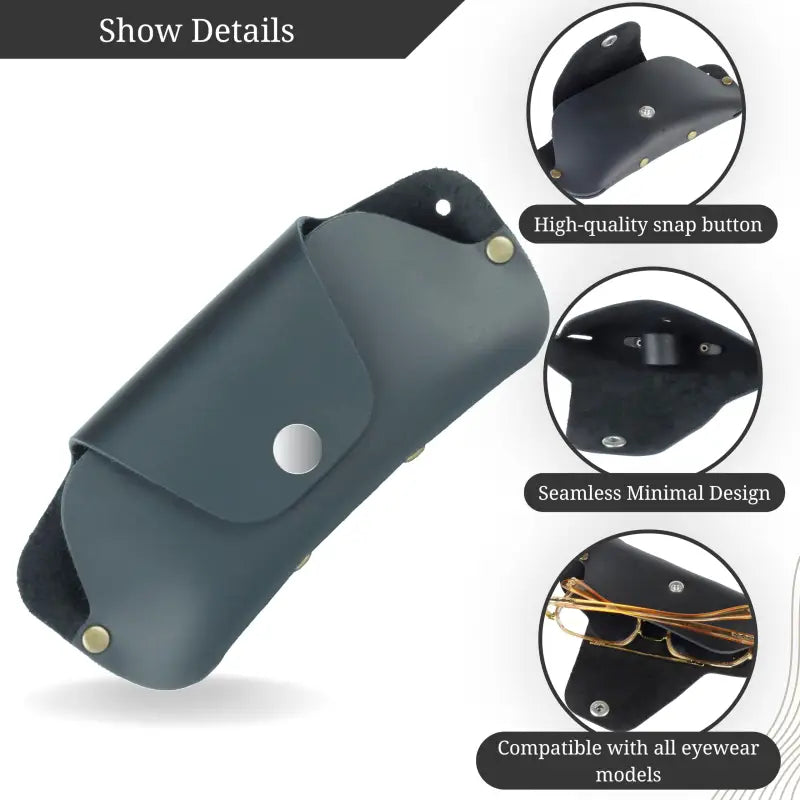 Premium leather eyeglass case with snap closure, slim leather sunglasses case