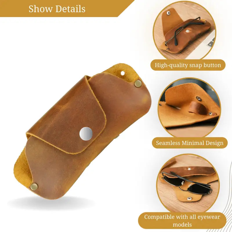 Brown leather eyeglass case for sunglasses and glasses in a Premium Leather Eyeglass & Sunglasses Case