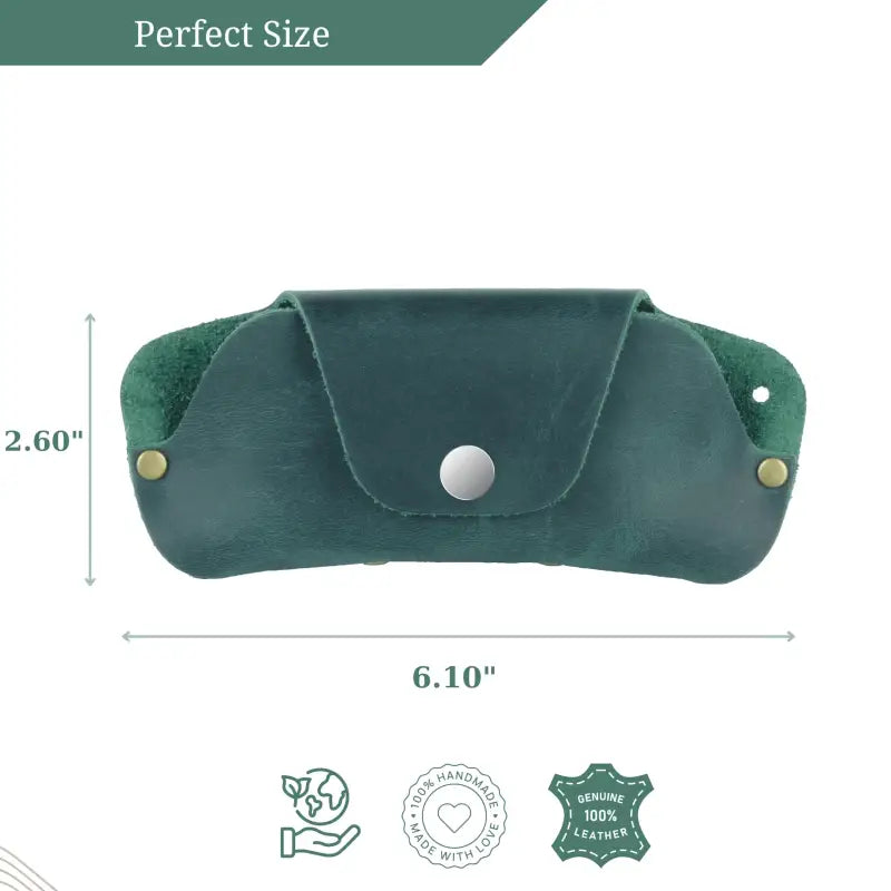 Green leather eyeglass case for sunglasses and glasses in a slim design