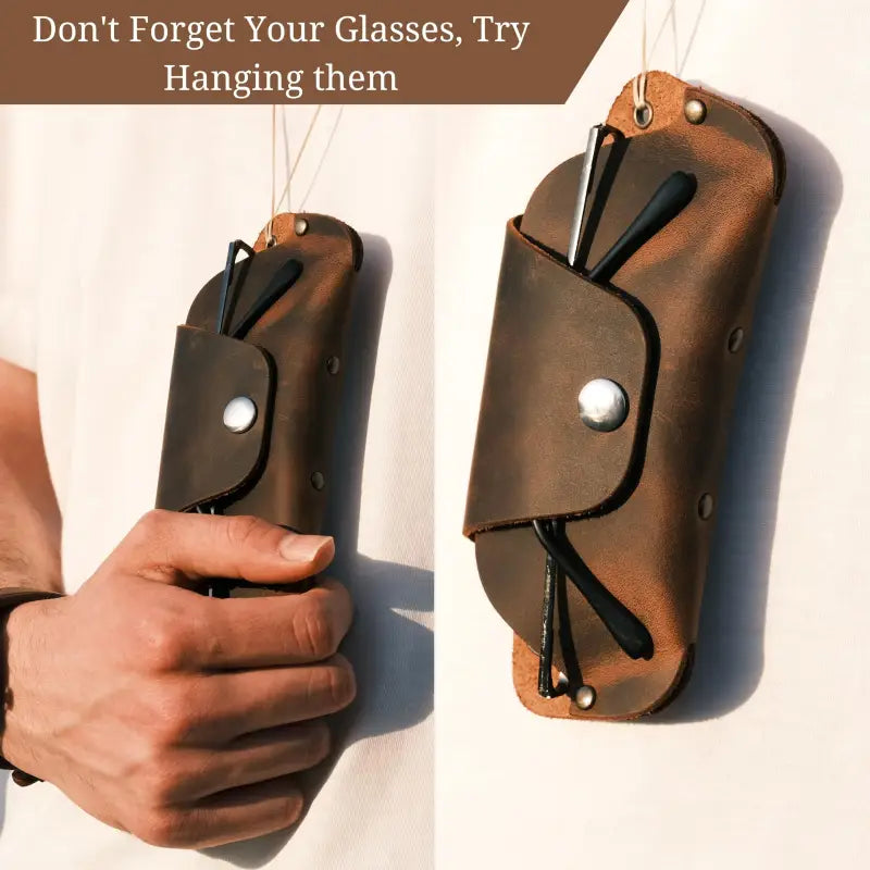 Brown leather eyeglass case for stylish protection of glasses and sunglasses