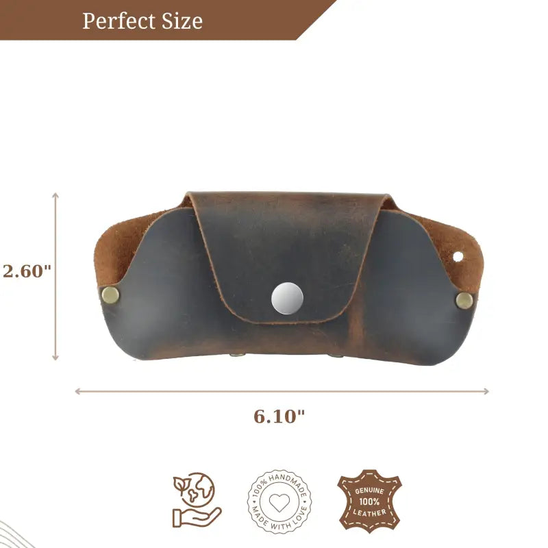 Brown leather eyeglass case for sunglasses and glasses, slim leather eyeglass case