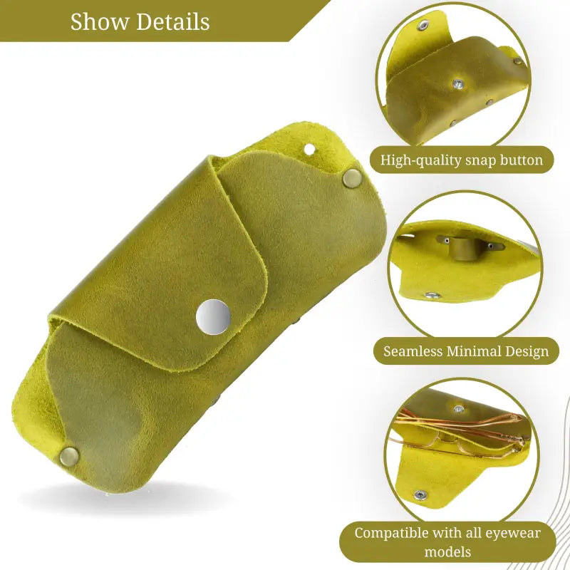 Green leather eyeglass case for sunglasses or glasses, slim and stylish accessory
