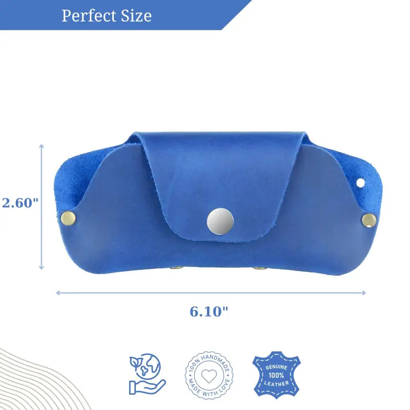 Blue leather eyeglass case for premium sunglasses and slim eyeglass storage