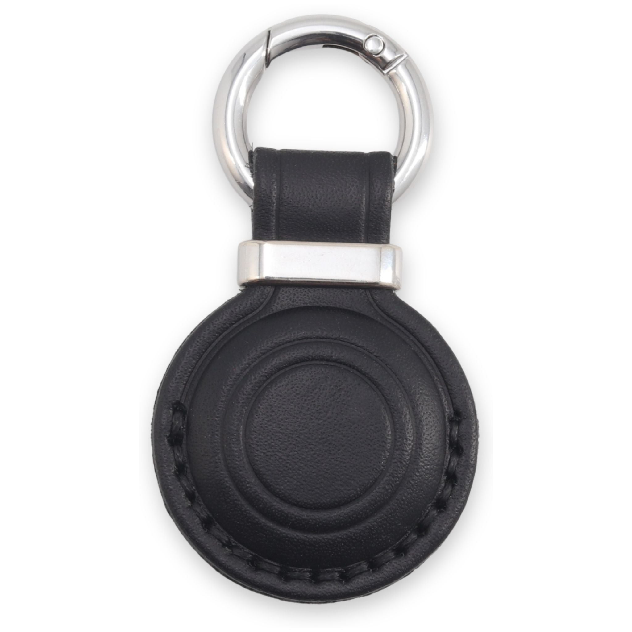 Black leather key fob with silver ring on a white background #Black