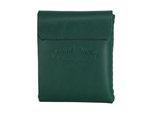 Gable full grain leather flap wallet in Green, closed, with the embossed Toprank Leather logo. 