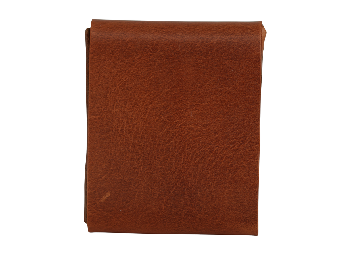Gable leather flap wallet in Crazy Camel shown from the back, with visible leather grain. 