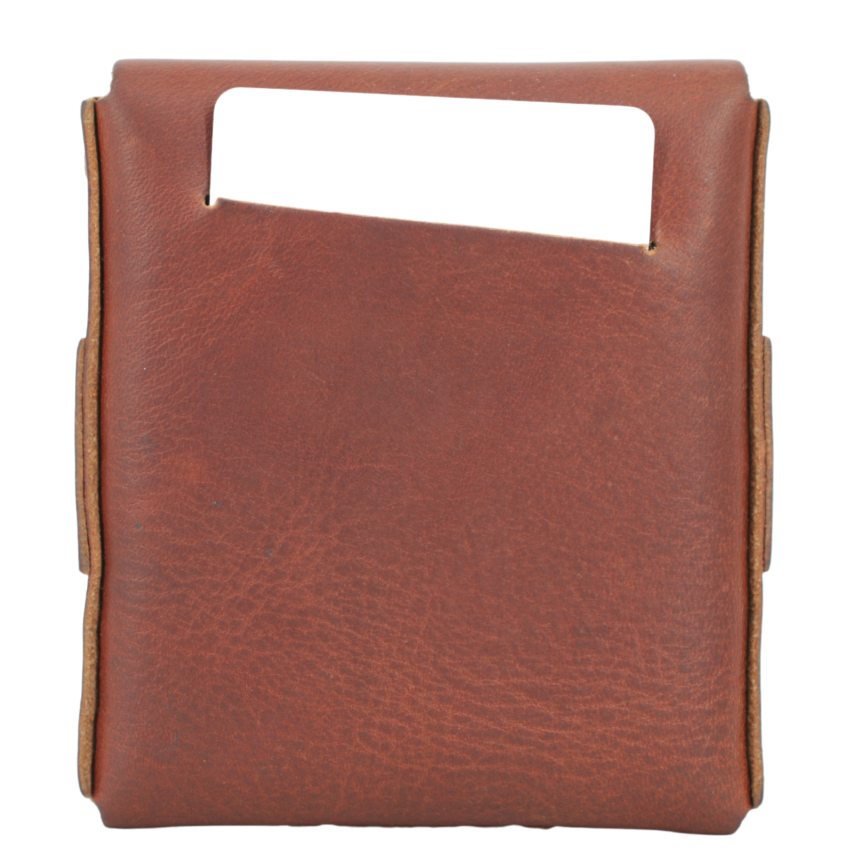 Brown leather bag with a handle on a white background 
