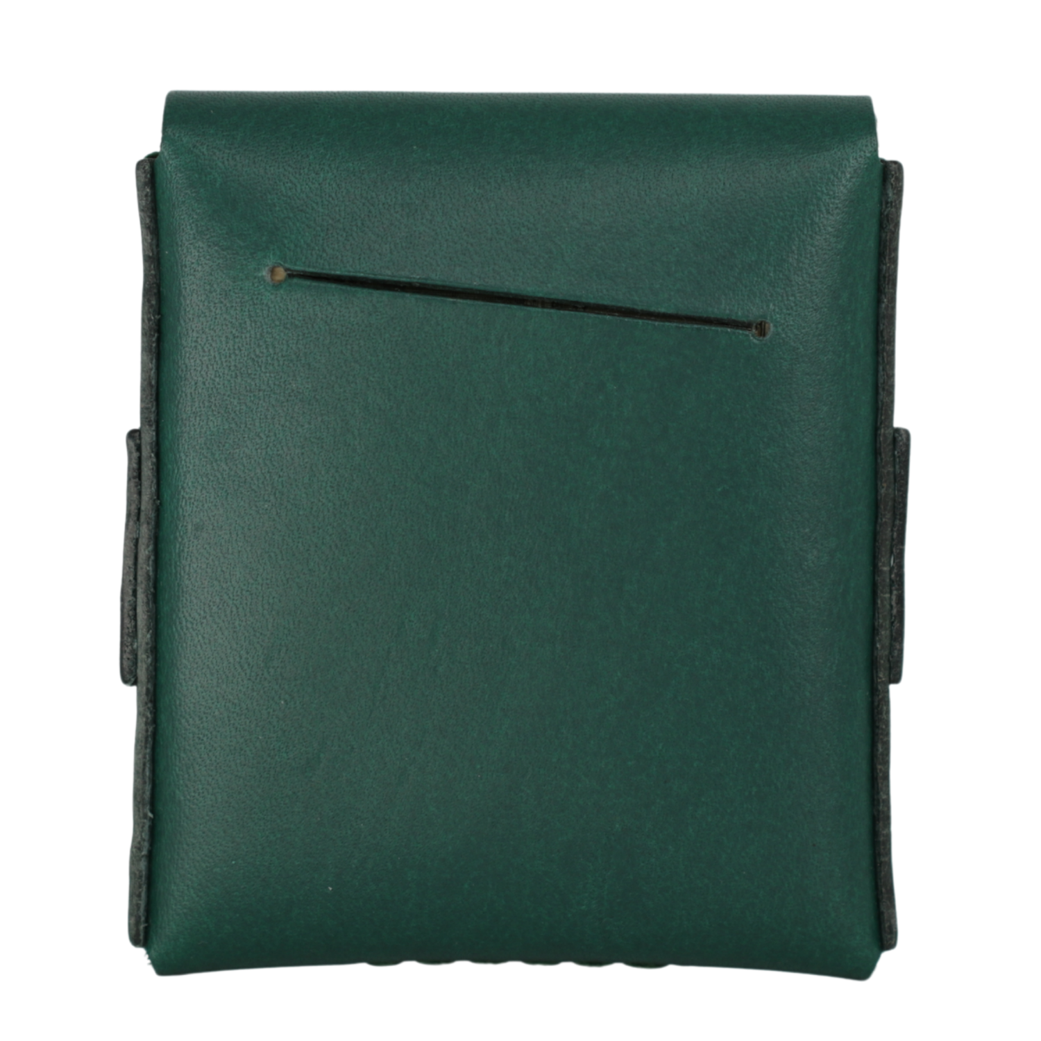 A dark green leather pouch with black trim and a horizontal stitched detail on the front, shown against a plain white background.