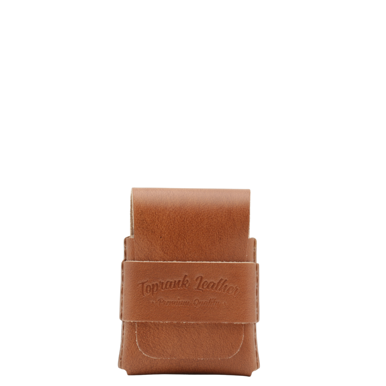 Brown leather pouch with 'Topiak Leather' branding on a white background