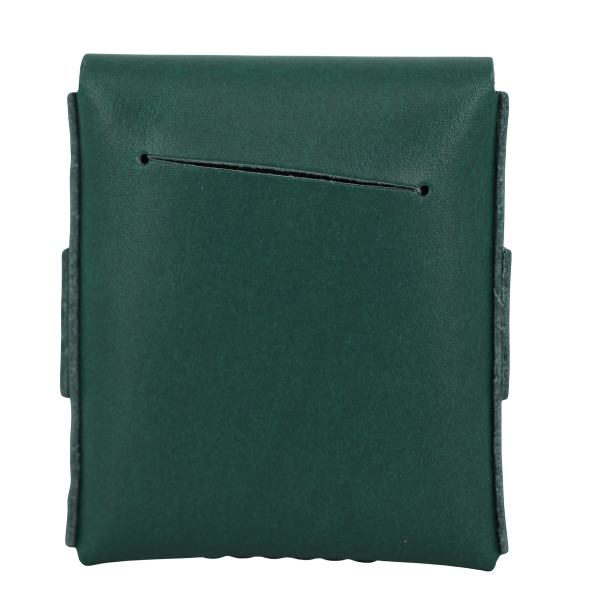 Green leather pouch on a white background 