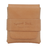Tan leather wallet with 'Toprank Leather' branding on a white background 