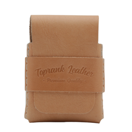 Tan leather pouch with 'Toprank Leather Premium Quality' branding on a white background 