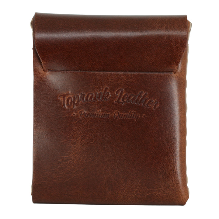 Gable leather flap wallet in Dublin Tan, closed, shown from the front. #Dublin-Tan