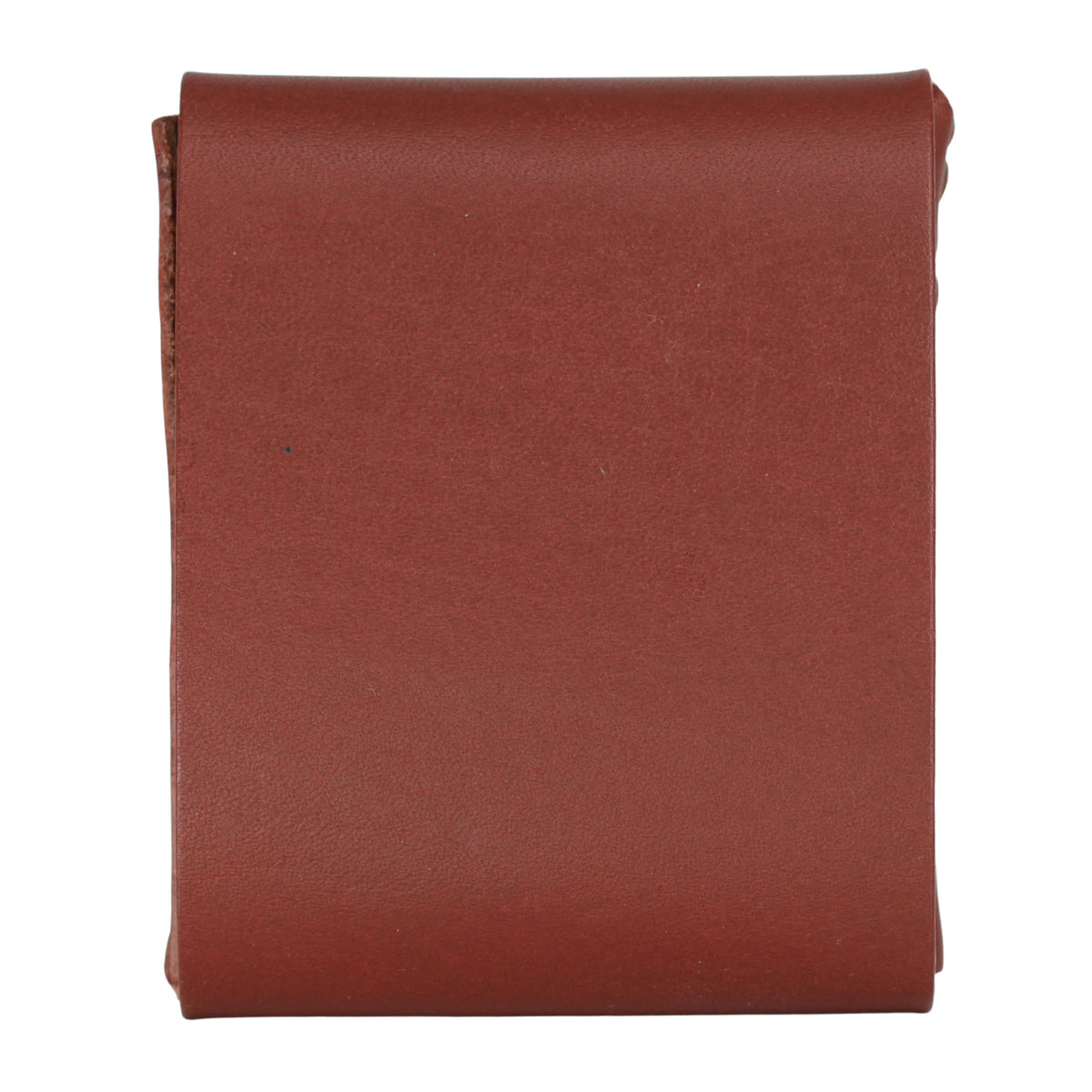 A folded reddish-brown leather wallet or card holder shown against a plain white background. 