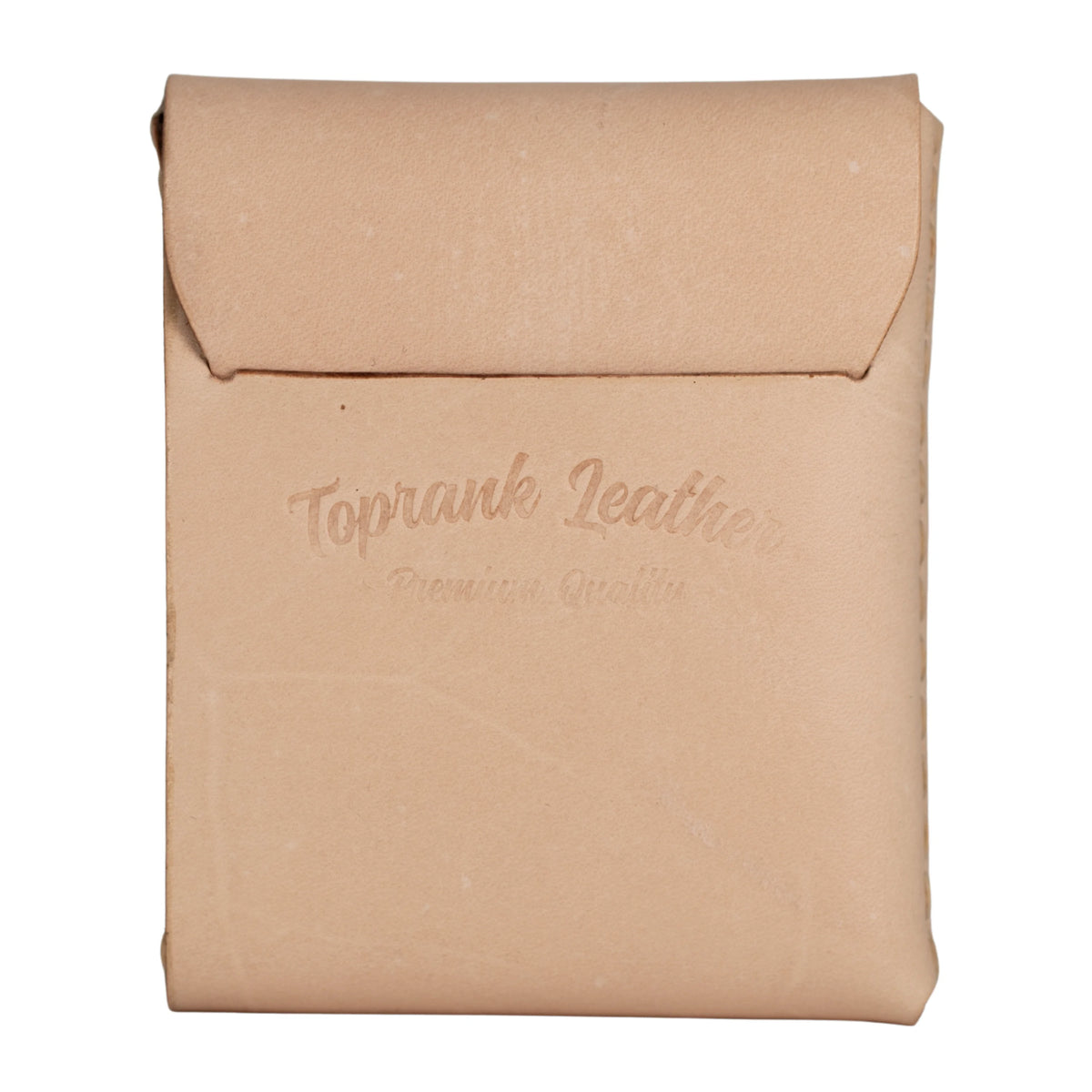 Gable flap wallet in undyed Natural vegetable-tanned leather, closed. 