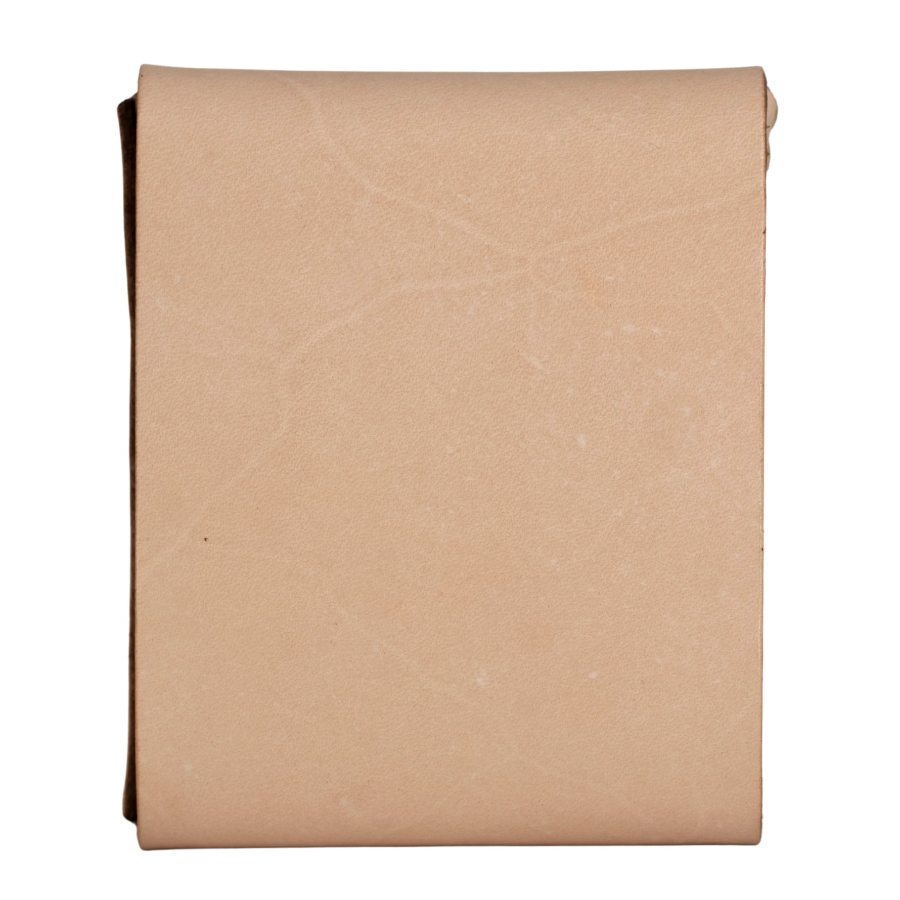 Gable flap wallet in Natural undyed leather shown from the back, with natural range marks in the hide. 