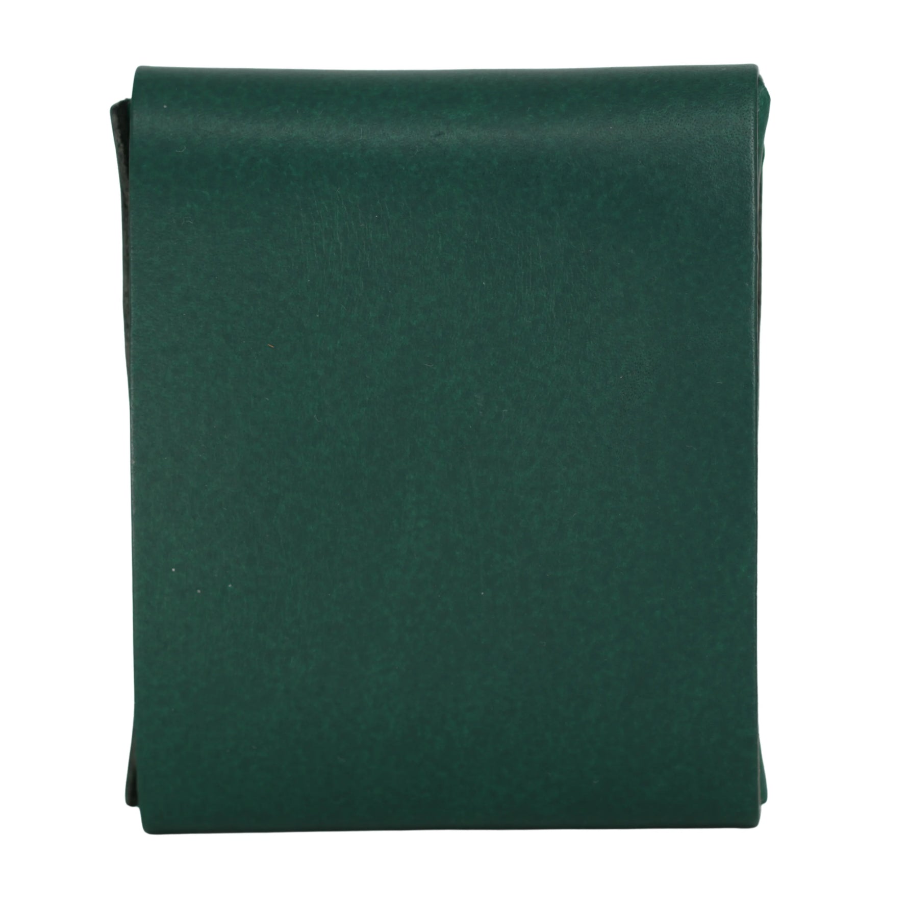 Gable leather flap wallet in Green shown closed from the back. 