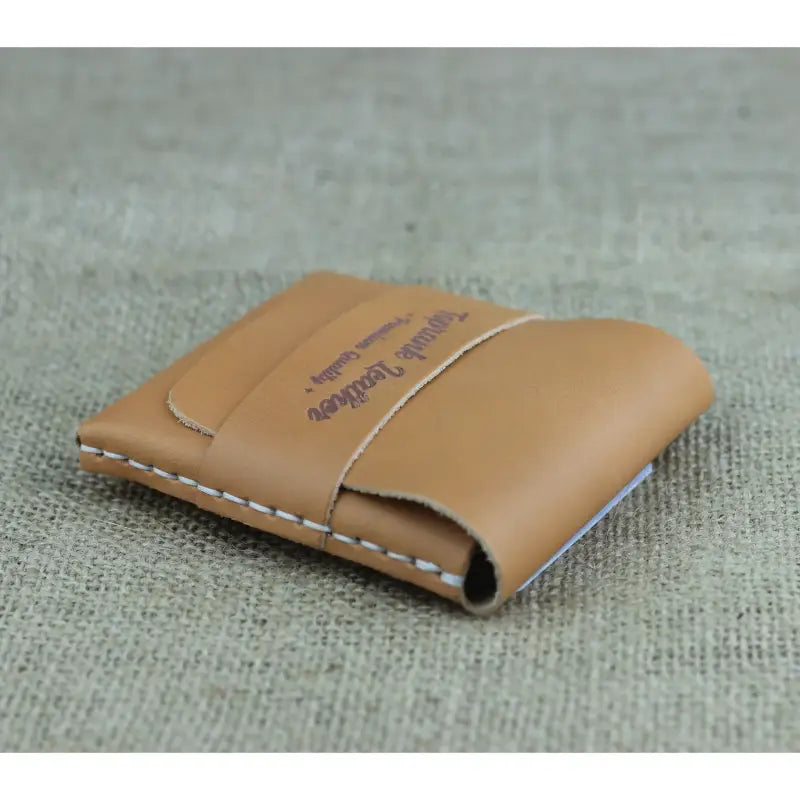 Tan leather card wallet with white stitching in Compact Handcrafted Leather Card Holder Wallet