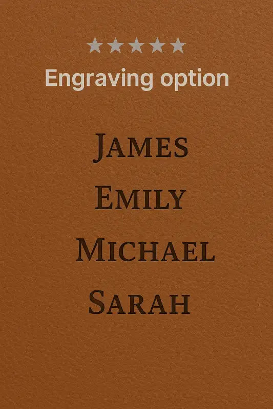 Engraving option with names on full-grain vegetable tanned leather for personalized leather products