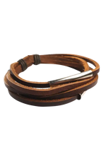 Brown leather bracelet with metal clasp on a white background 