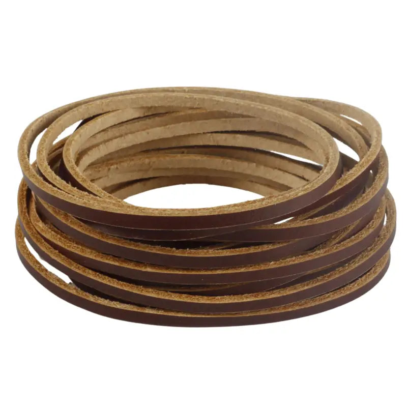 Coiled 3mm flat leather strip made from full grain genuine tan shoelace leather #Chestnut