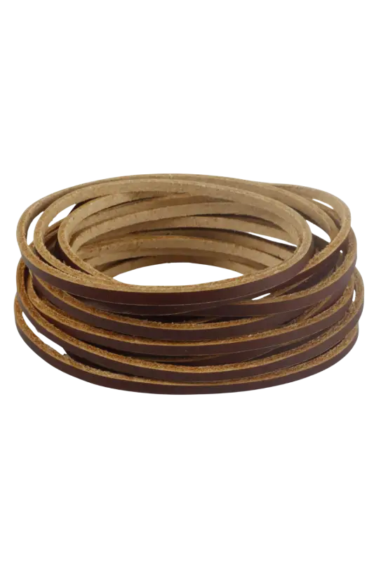 Coiled brown leather strap on a white background 