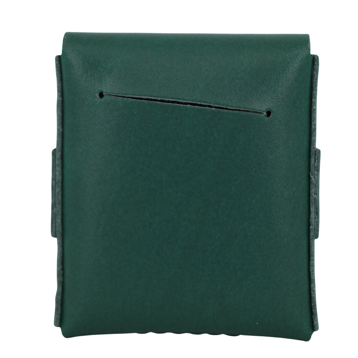 Green leather pouch on a white background 