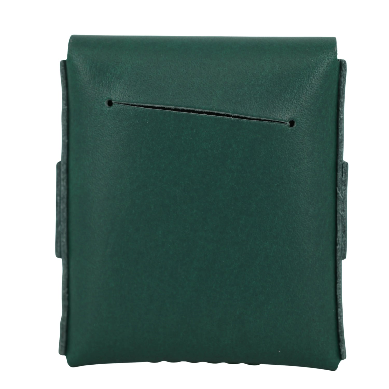 Green leather pouch on a white background
