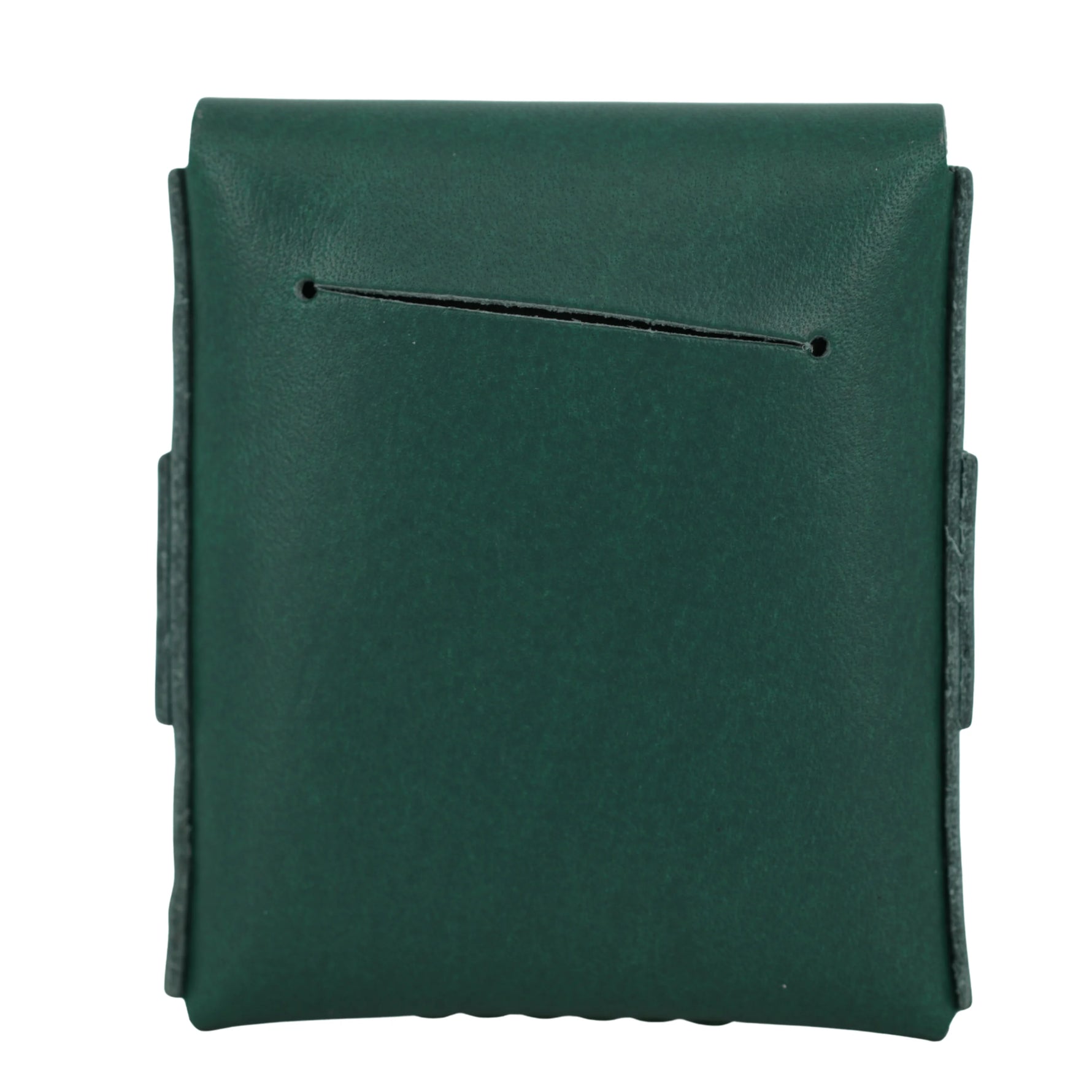 Green leather pouch on a white background 
