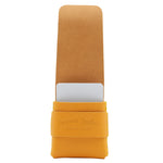 Brown leather phone case with a white card on a white background 