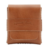Brown leather pouch with 'Toprak Leather' branding on a white background 