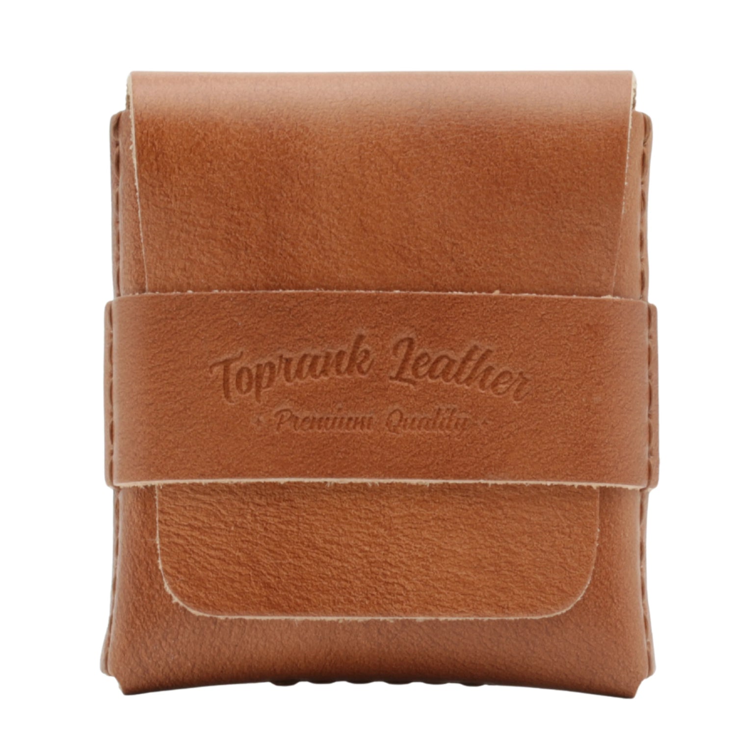 Brown leather pouch with 'Toprak Leather' branding on a white background