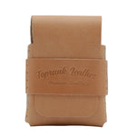 Tan leather pouch with 'Toprank Leather Premium Quality' branding on a white background 