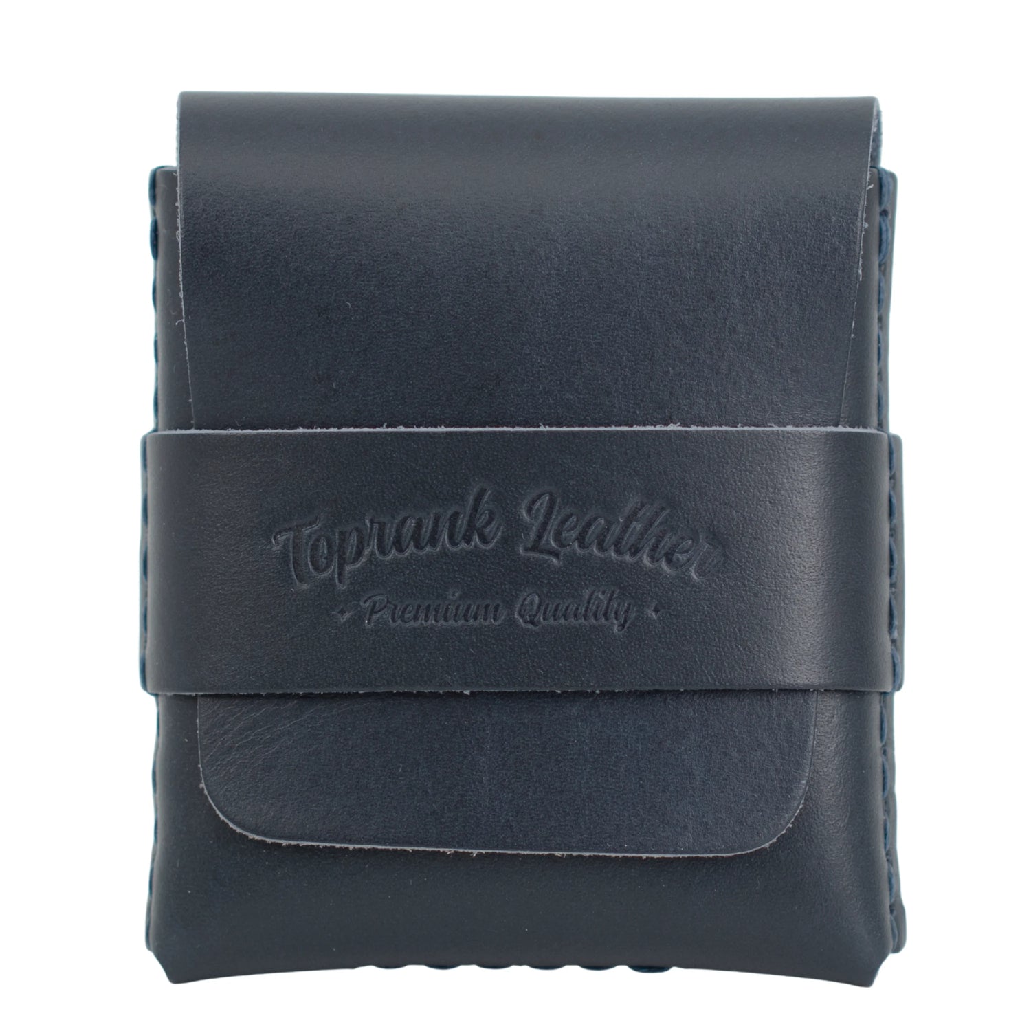 Black leather pouch with 'Toprank Leather' branding on a white background