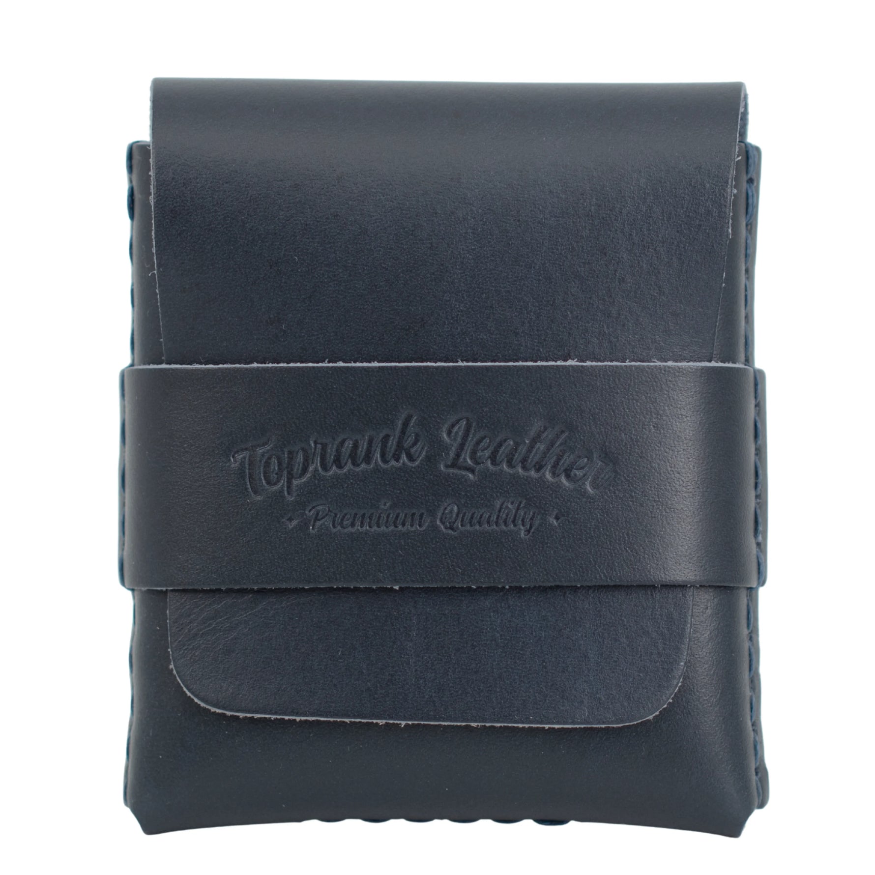 Black leather pouch with 'Toprank Leather' branding on a white background 