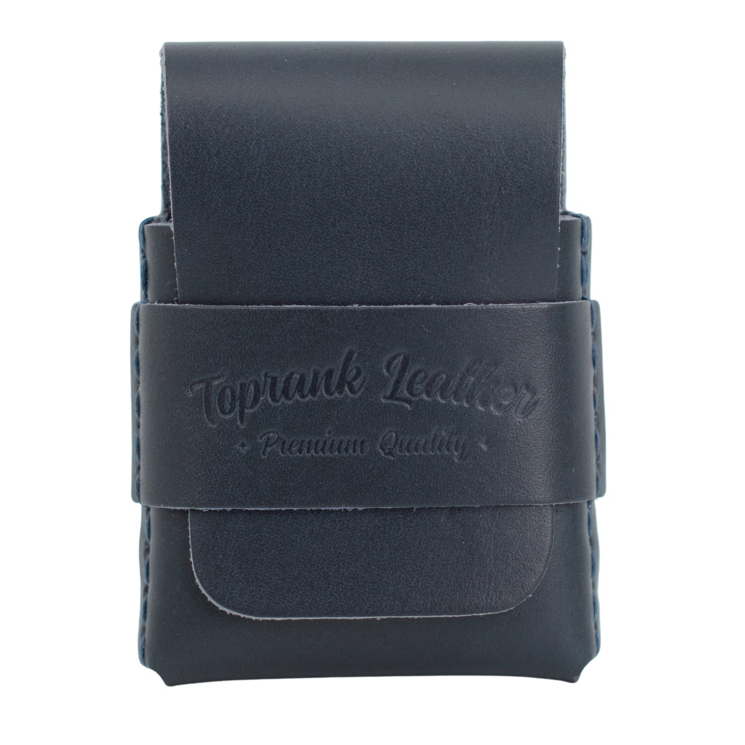 Black leather pouch with 'Toprank Leather' branding on a white background