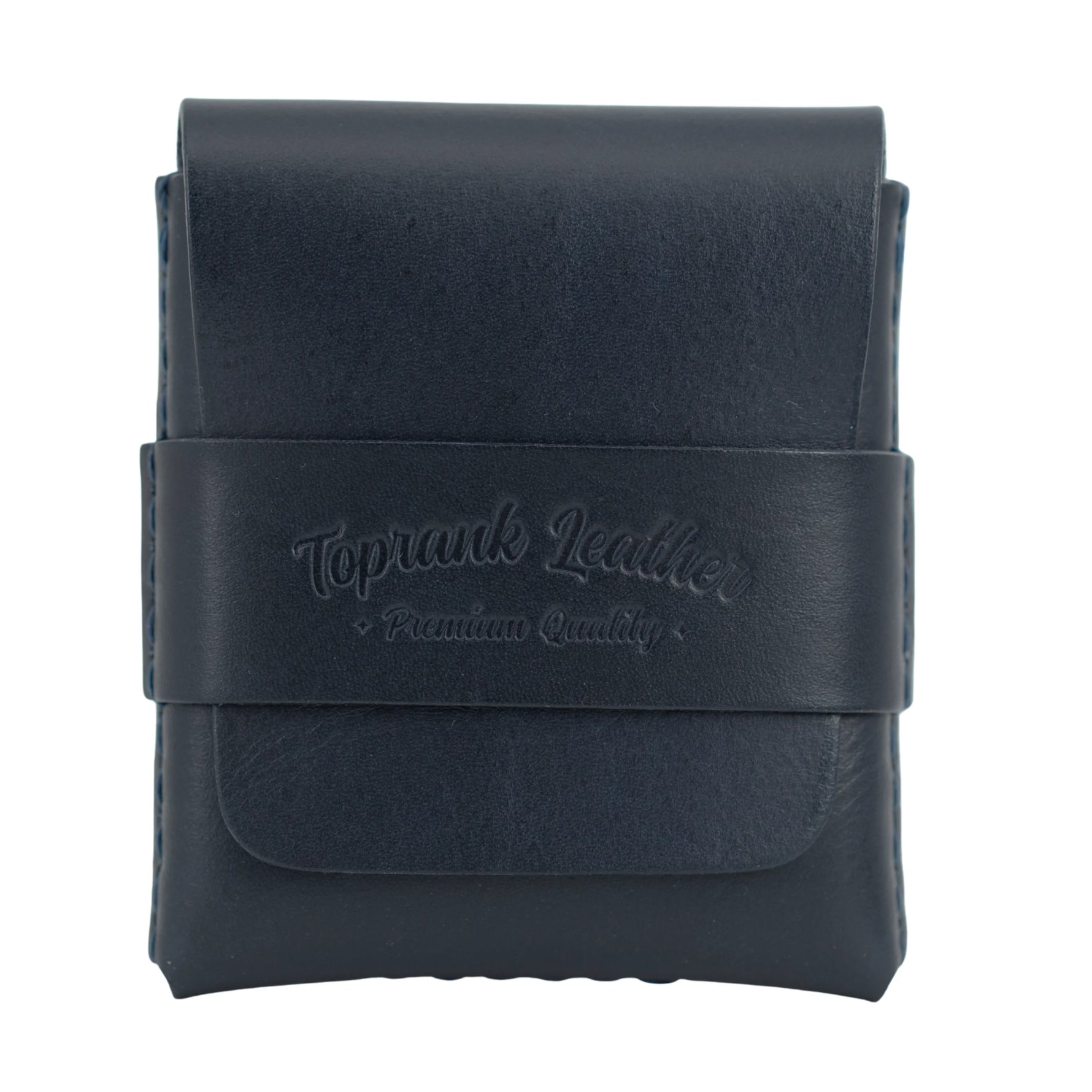 Slade Classic navy blue handmade leather bifold wallet on a white background 