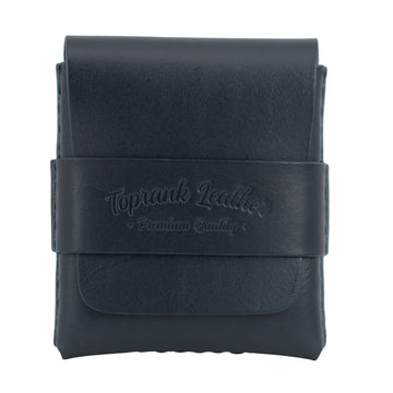 Slade Classic navy blue handmade leather bifold wallet on a white background 