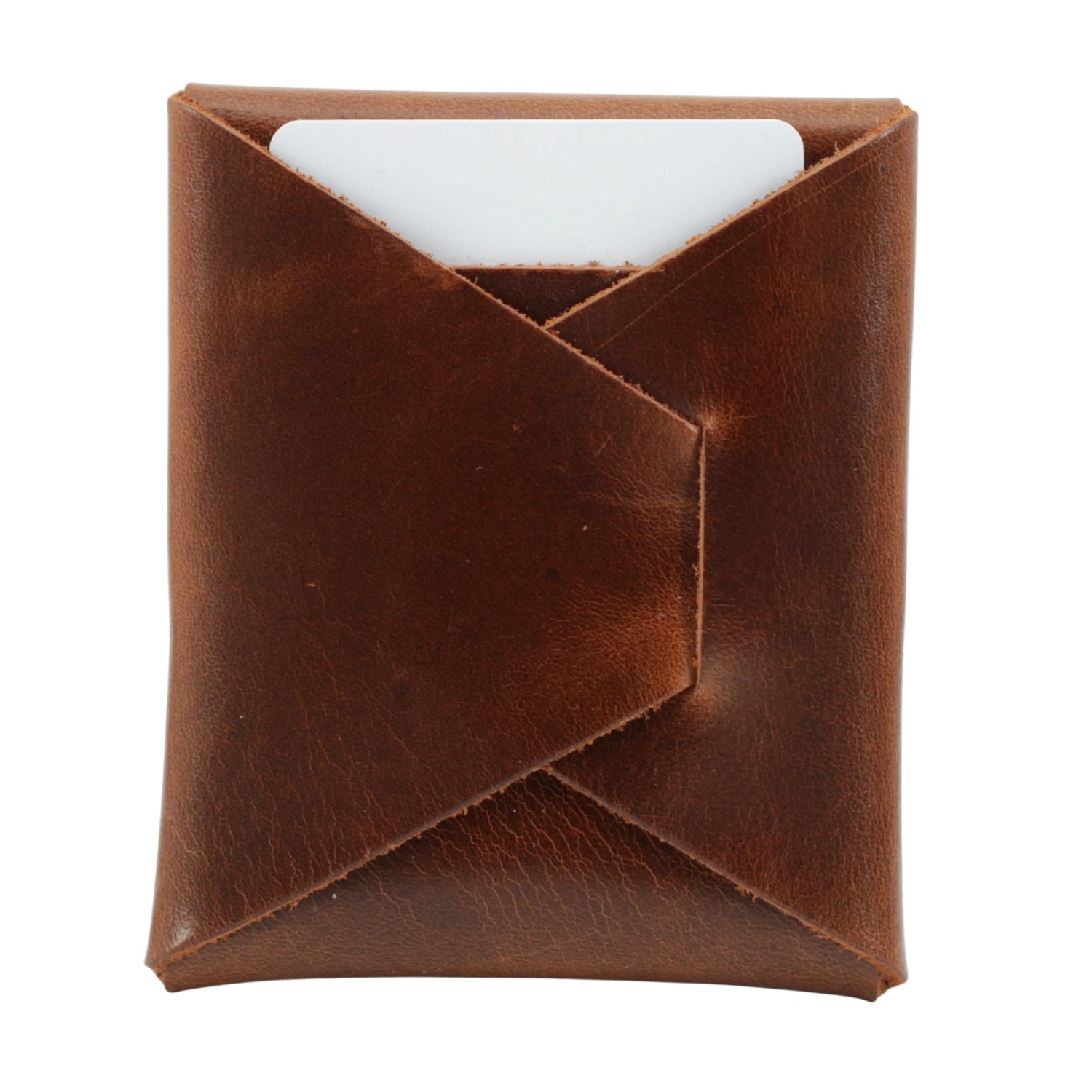 Brown leather card holder on a white background
