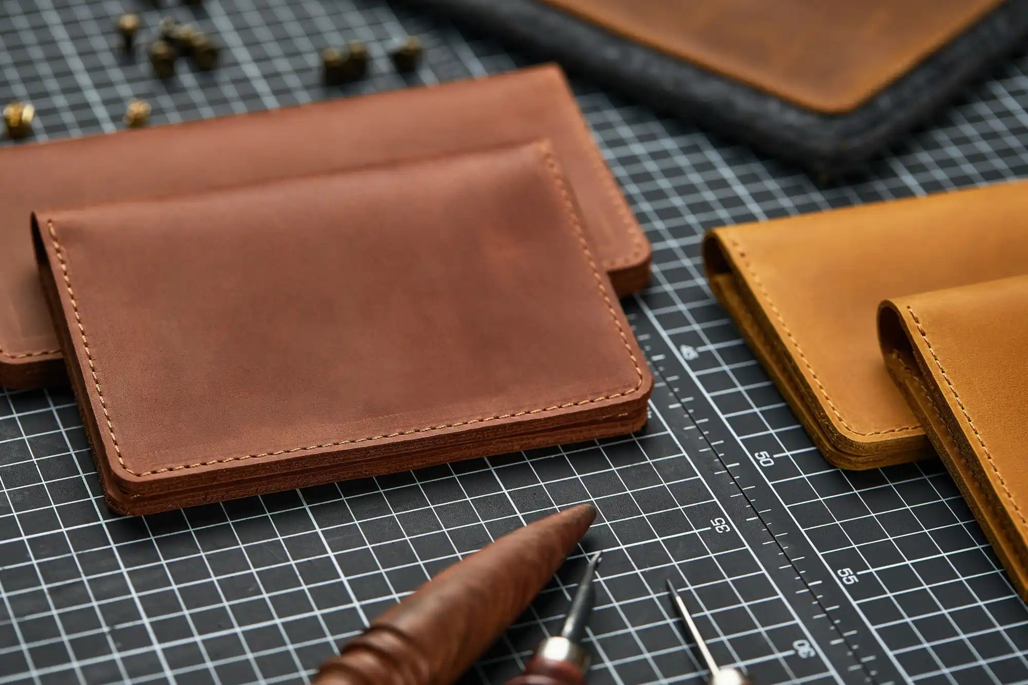 Handmade leather wallets.