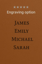 Engraving option with names on full-grain vegetable tanned leather for personalized leather products